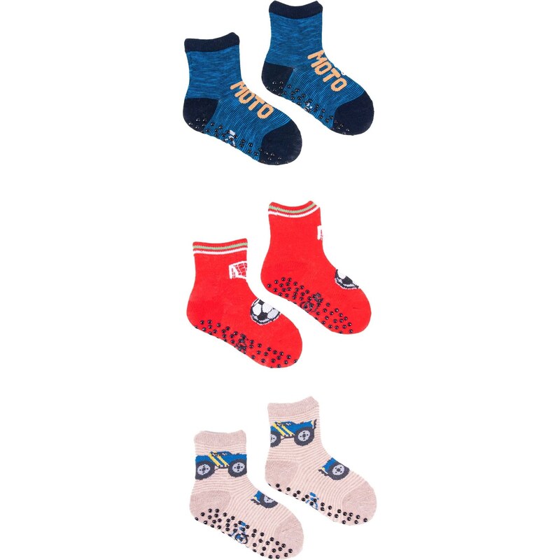 Yoclub Kids's Boys' Cotton Socks Anti Slip ABS Patterns Colours 3-pack SKA-0109C-AA3A-003