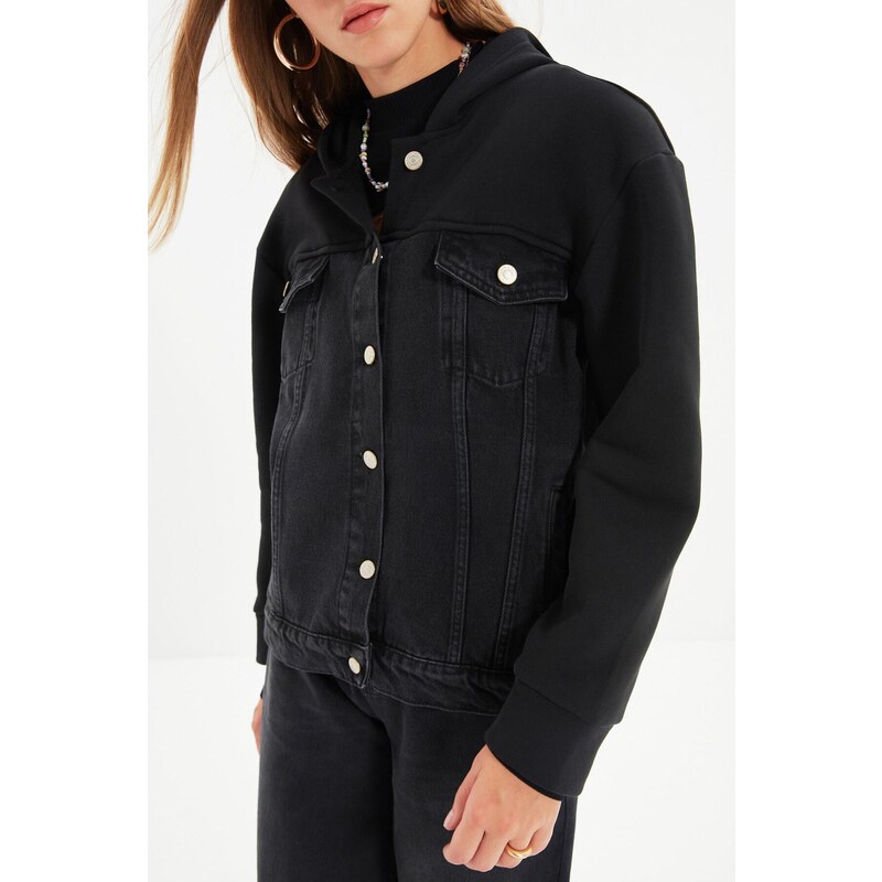 Trendyol Black Hooded Denim Jacket