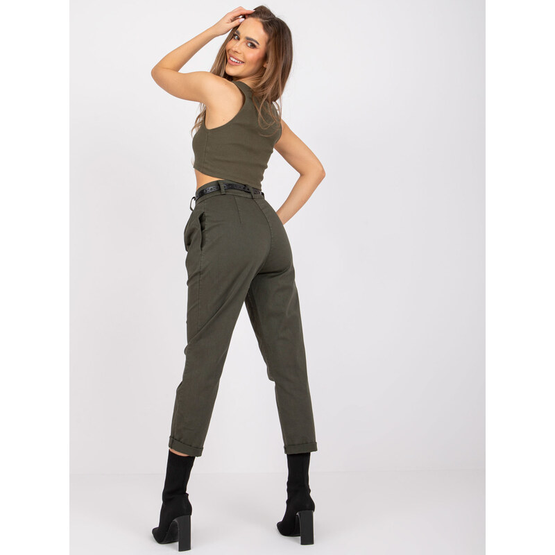 Fashionhunters Khaki kalhoty s páskem Regine