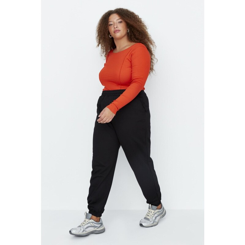 Trendyol Curve Black Loose Jogger Knitted Sweatpants with Thin Elastic Legs
