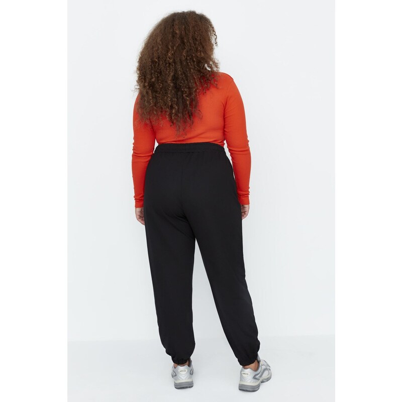 Trendyol Curve Black Loose Jogger Knitted Sweatpants with Thin Elastic Legs