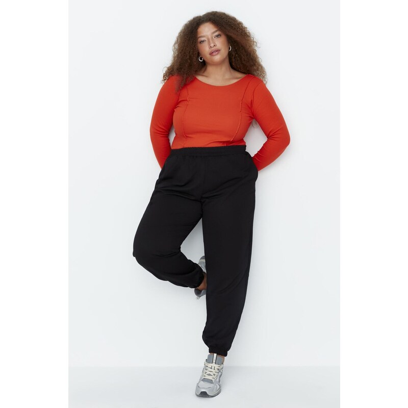 Trendyol Curve Black Loose Jogger Knitted Sweatpants with Thin Elastic Legs