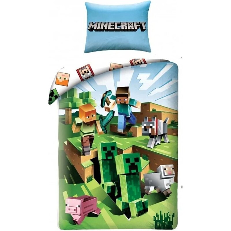 Halantex Bavlněné ložní povlečení Minecraft - motiv Farma - 100% bavlna - 70 x 90 cm + 140 x 200 cm