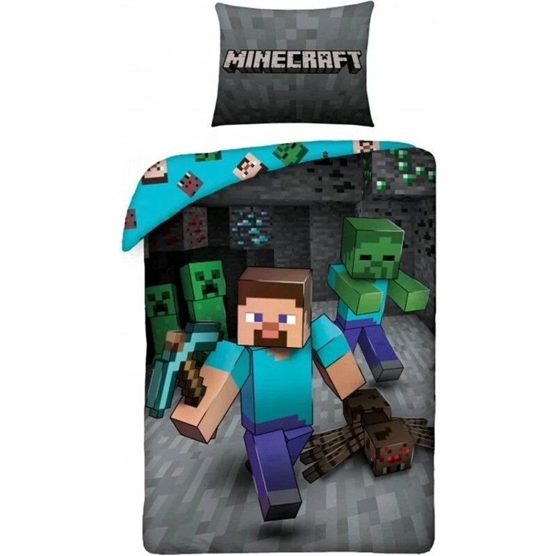 Halantex Bavlněné ložní povlečení Minecraft - motiv Steve - 100% bavlna - 70 x 90 cm + 140 x 200 cm