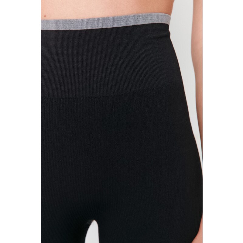 Trendyol černé bezešvé / bezešvé kontrastní barvy detailní pletené sportovní punčocháče po celé délce