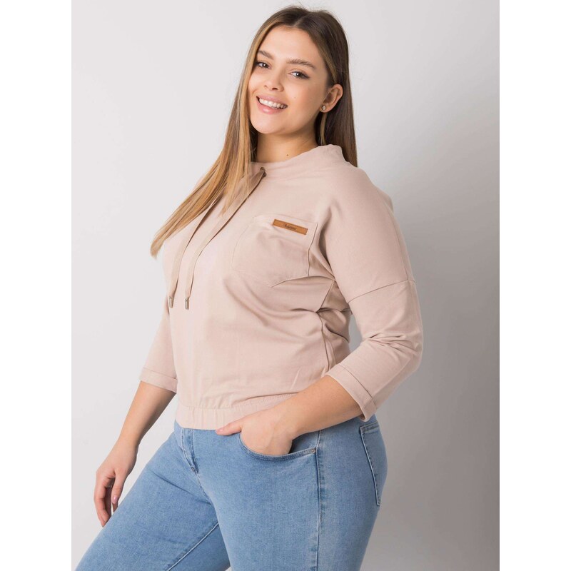 Fashionhunters Světle béžová mikina plus size bez kapuce Pasadena