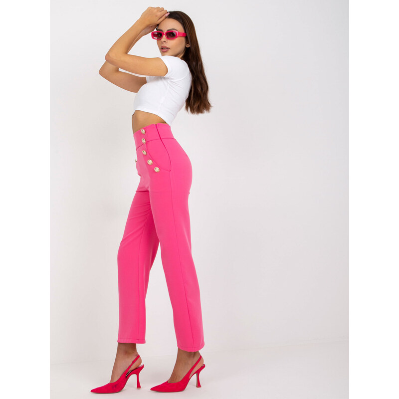Fashionhunters Tmavě růžové dámské oblekové kalhoty s vysokým pasem