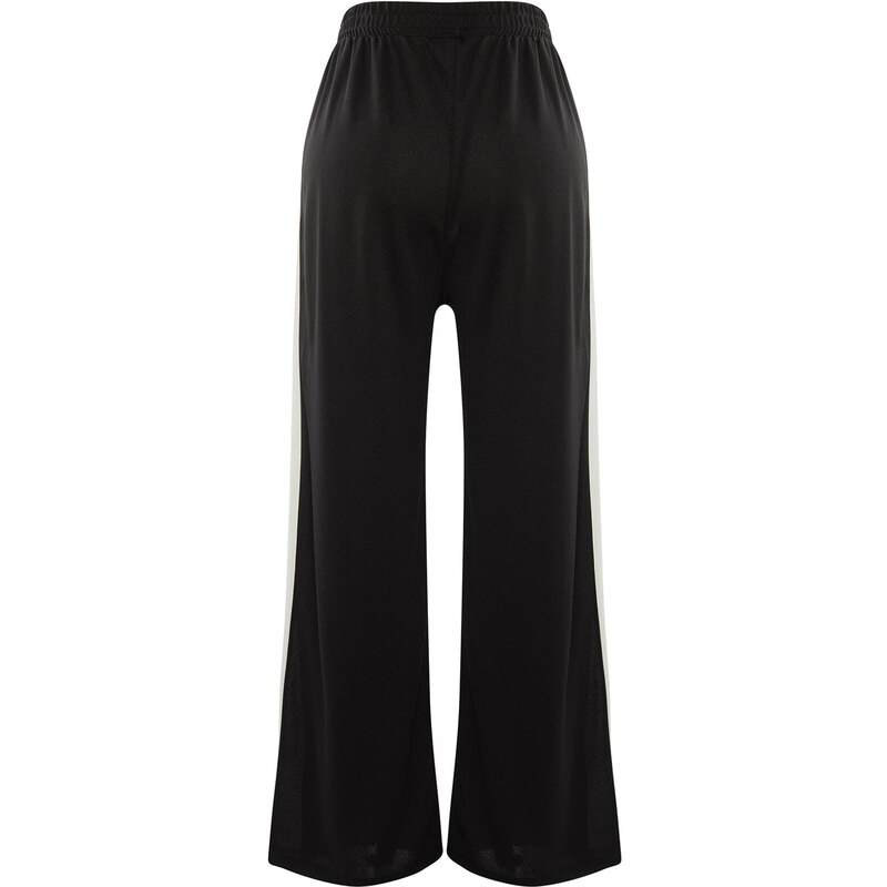 Trendyol Curve Černá elastická pásová proužek Detailní pletené kalhoty se širokými nohavicemi