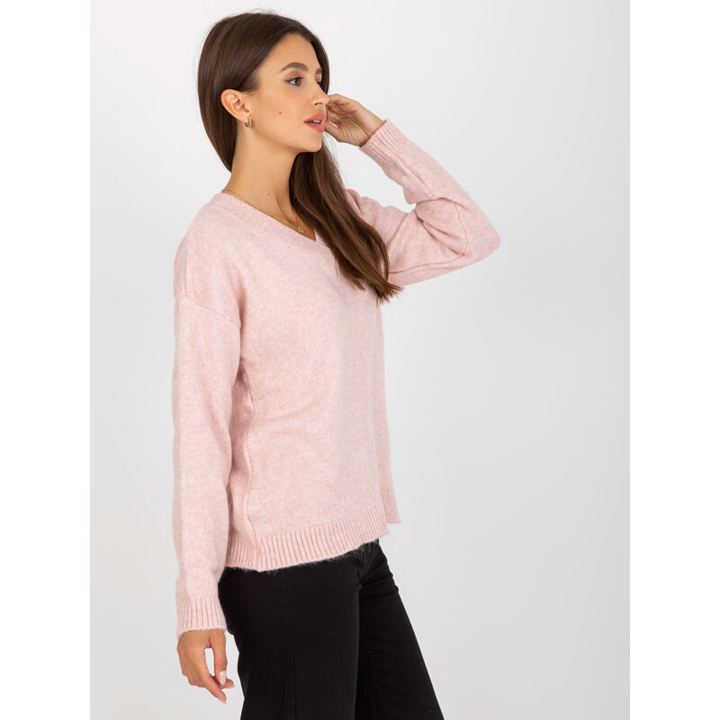 Fashionhunters Světle růžový pletený klasický svetr RUE PARIS