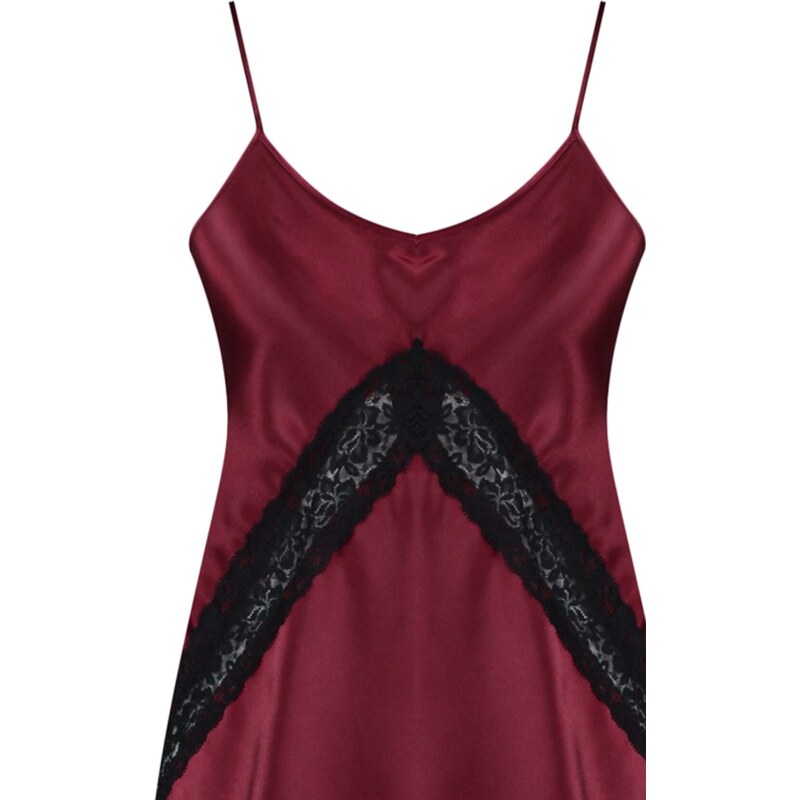 Trendyol Burgundy Weave Satin Nightgown With Lace Detail