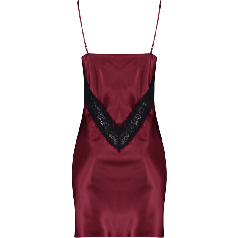 Trendyol Burgundy Weave Satin Nightgown With Lace Detail