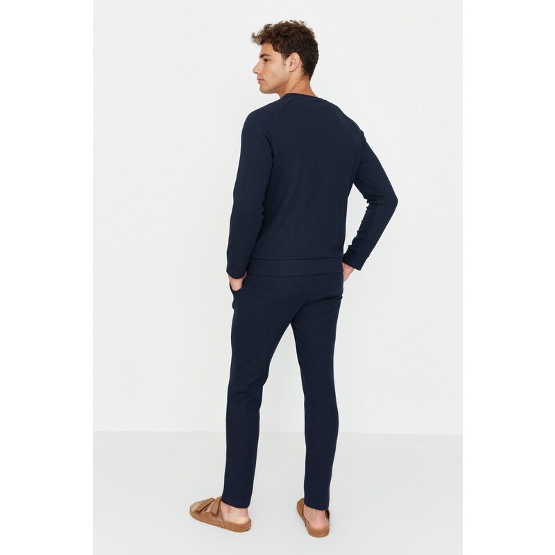 Trendyol Navy Blue Regular Fit Waffle Knitted Pajamas Set