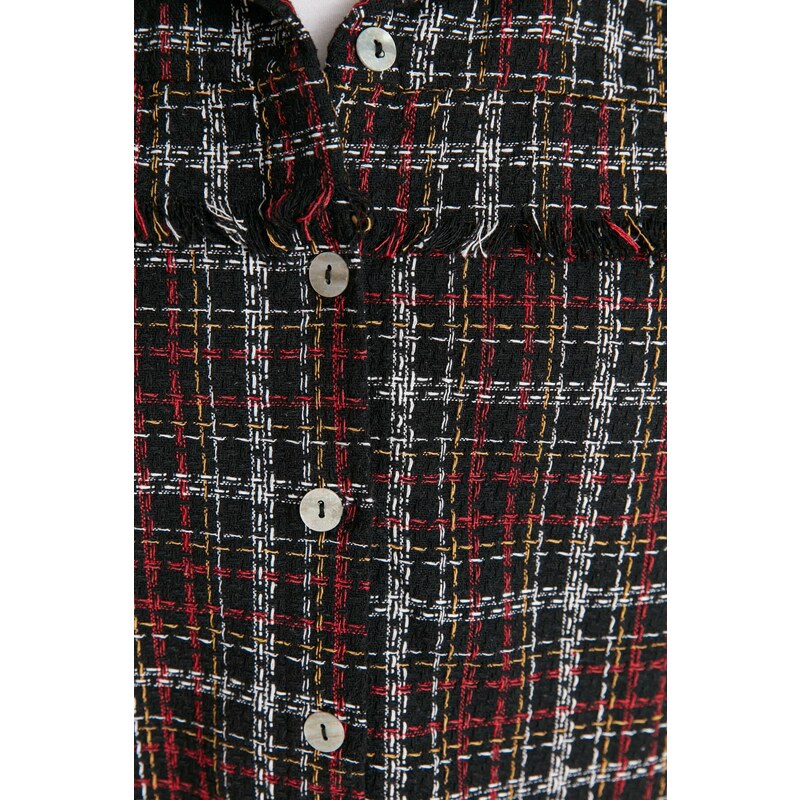 Trendyol Black Checkered Tweed Shirt with Two Pockets