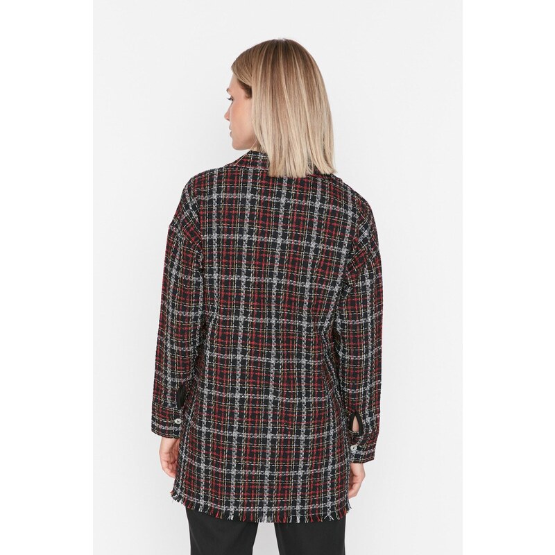 Trendyol Black Checkered Tweed Shirt with Two Pockets