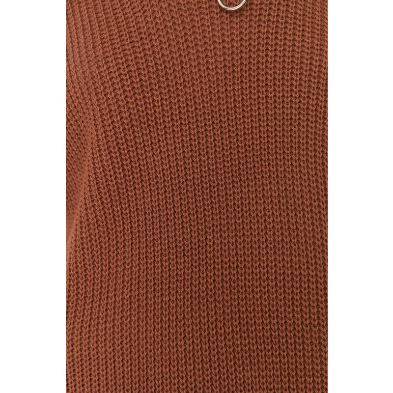 Trendyol Brown Zip Collar Tie Side Detail Pletený svetr