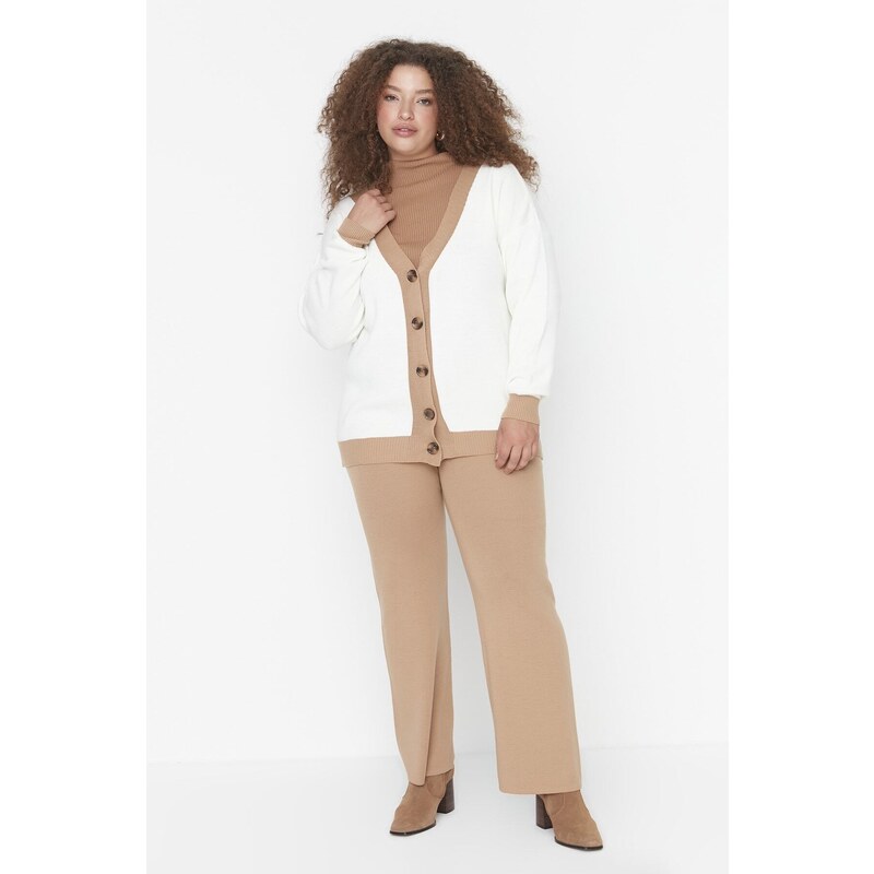 Trendyol Curve Ecru Button Detailed Knitwear, Cardigan, and Pants Suit