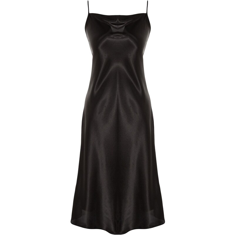Trendyol Curve Black Straps, Satin Woven Back Detailed Nightgown