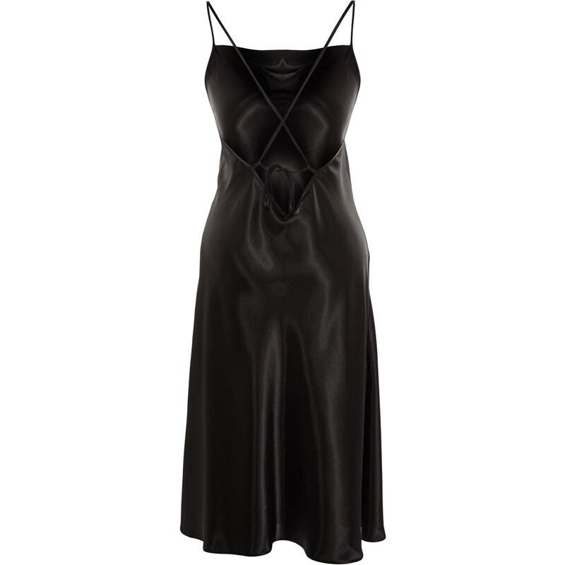 Trendyol Curve Black Straps, Satin Woven Back Detailed Nightgown