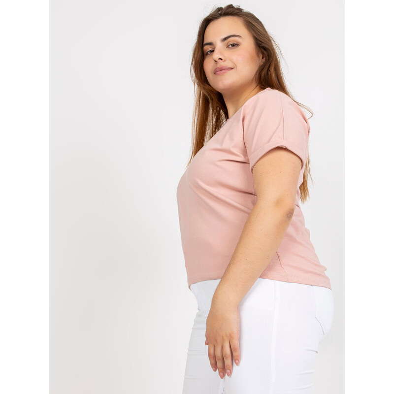 Fashionhunters Prašně růžové dámské tričko plus size s nápisem