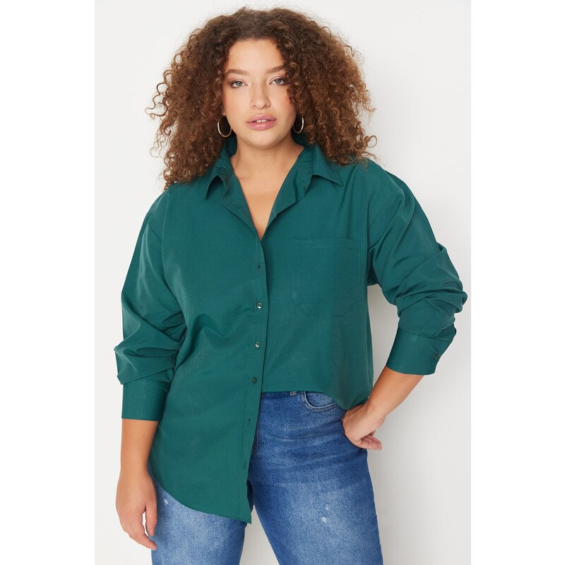 Trendyol Curve Dark Green Boyfriend Woven Shirt