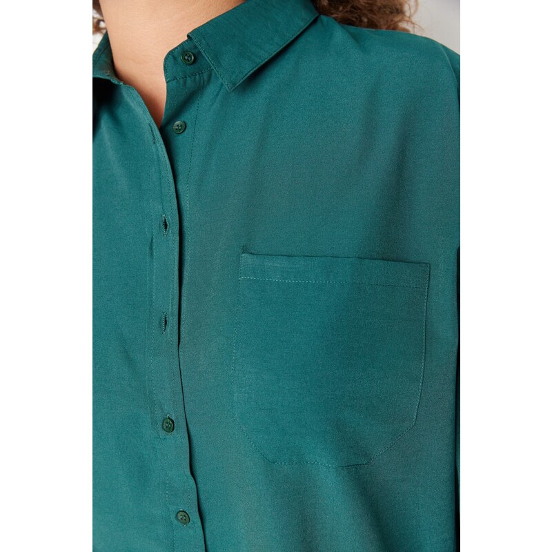 Trendyol Curve Dark Green Boyfriend Woven Shirt