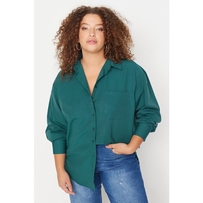 Trendyol Curve Dark Green Boyfriend Woven Shirt