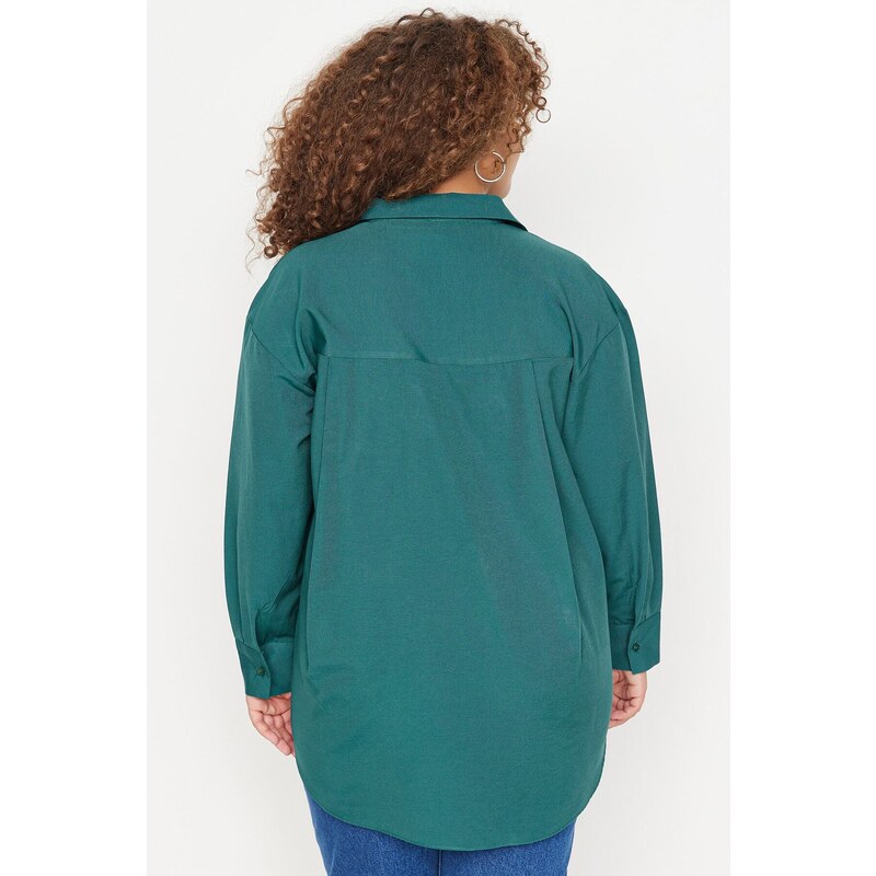 Trendyol Curve Dark Green Boyfriend Woven Shirt