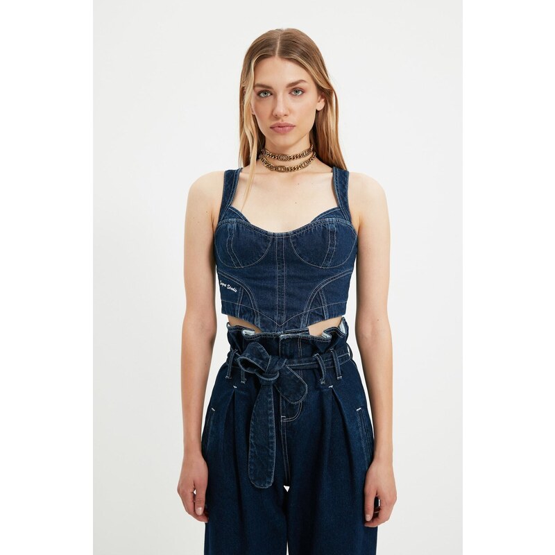 Dámský crop top Trendyol TPRAW22BZ1118/Navy blue