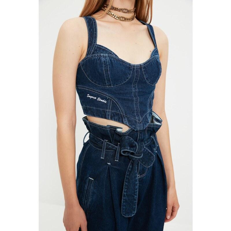 Dámský crop top Trendyol TPRAW22BZ1118/Navy blue