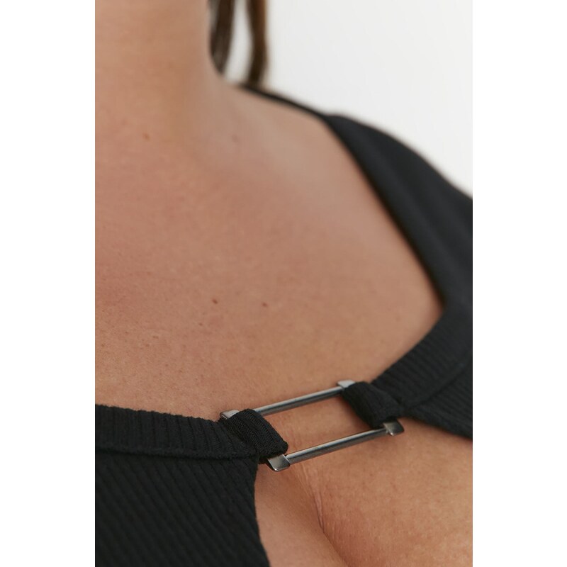 Trendyol Curve Black Cut Out Detailed Knitted Body with Snap fastener