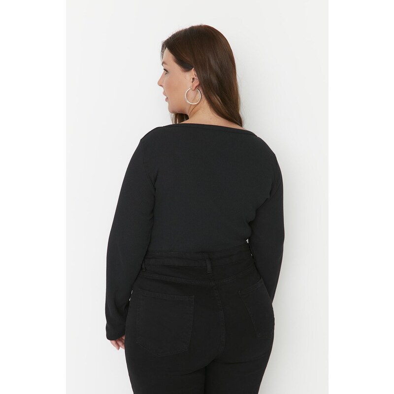 Trendyol Curve Black Cut Out Detailed Knitted Body with Snap fastener