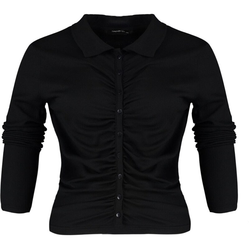 Trendyol Curve Black Fitted Gathered Knitted Shirt