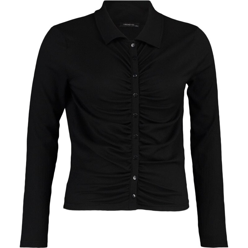 Trendyol Curve Black Fitted Gathered Knitted Shirt