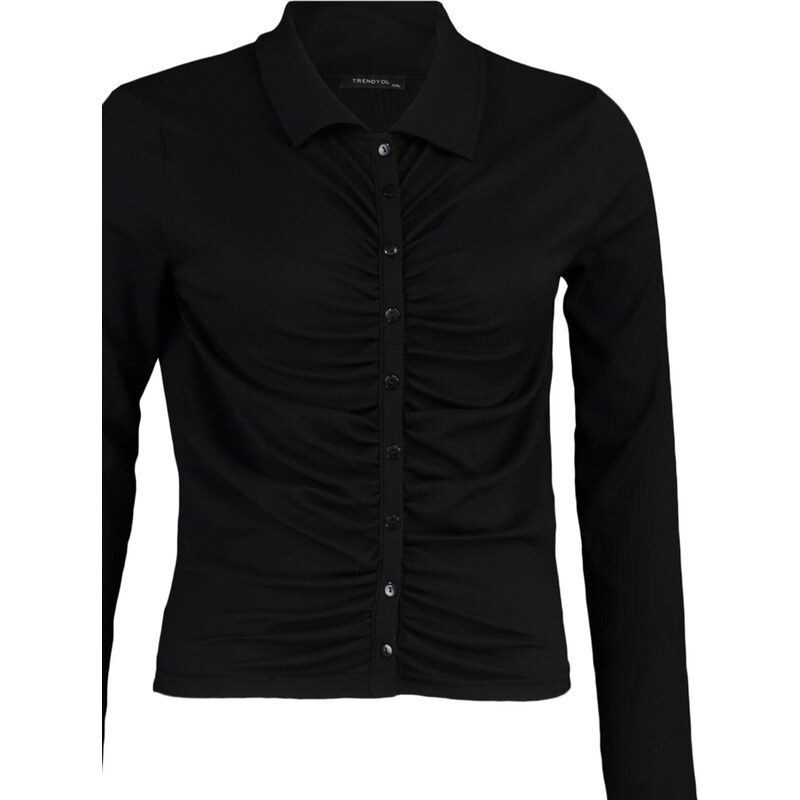 Trendyol Curve Black Fitted Gathered Knitted Shirt