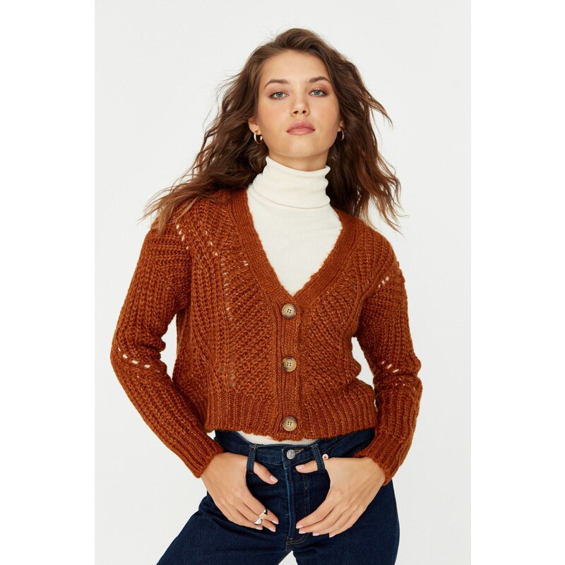 Trendyol Tile Button Detailní Crop Knitwear Cardigan