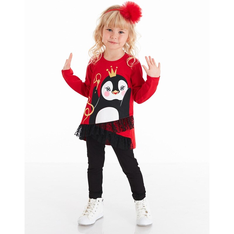 Denokids Penguin Lace Girl Tunic Leggings Set