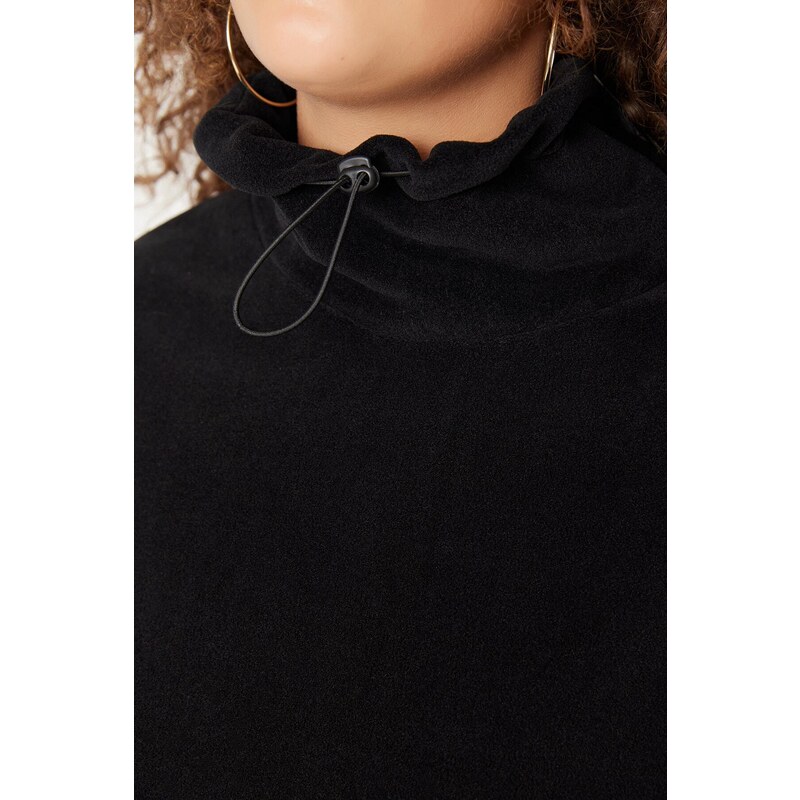 Trendyol Curve Black Stand Collar Fleece Knitted Sweatshirt with Stopper