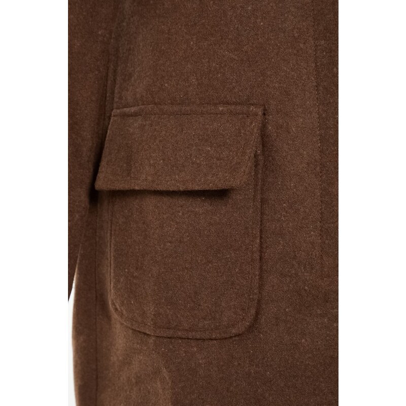 Trendyol Dark Brown Button Close Stamp Coat