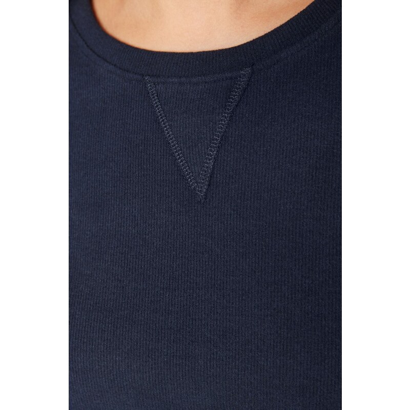 Trendyol Curve Navy Blue Crew Neck Thessaloniki Tenká pletená mikina