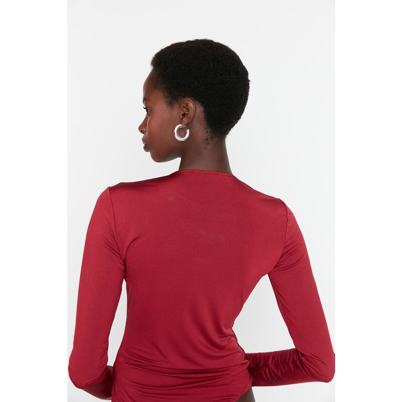 Trendyol Burgundy Zip Detailed V-Neck Body