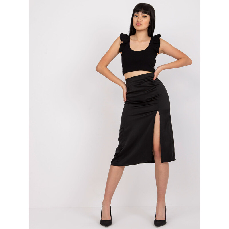 Fashionhunters Černá midi tužková sukně s rozparkem RUE PARIS