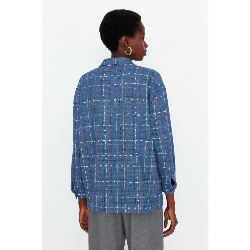 Trendyol Blue Woven Basic Tweed Checked Shirt