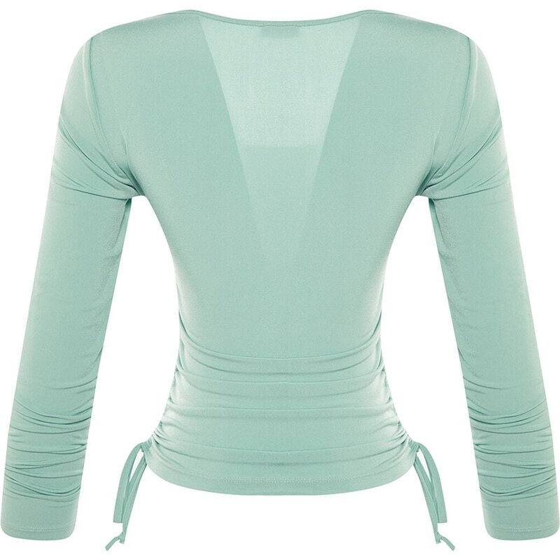 Trendyol Dark Mint Square Collar Shirred Knitted Blouse