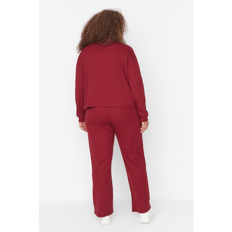 Trendyol Curve Claret Red Crew Neck Knitted Pajamas Set