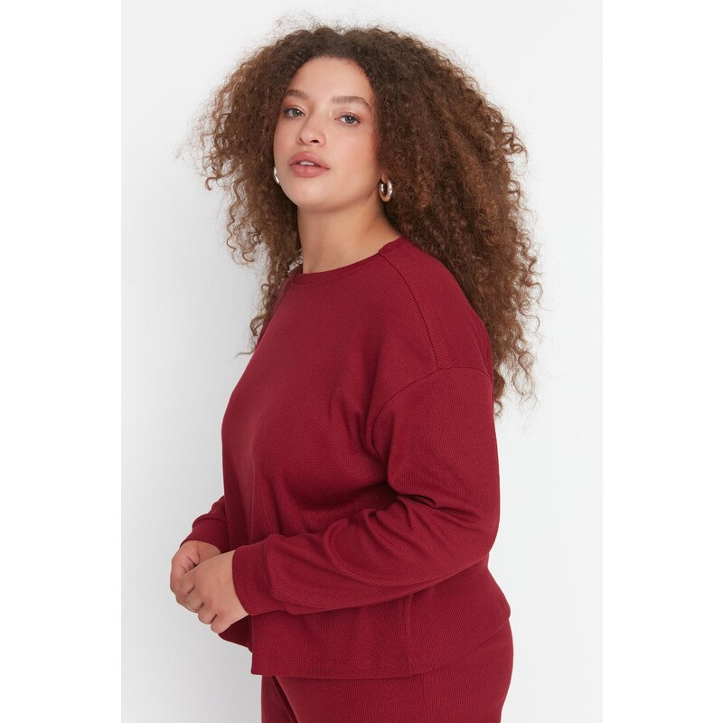 Trendyol Curve Claret Red Crew Neck Knitted Pajamas Set