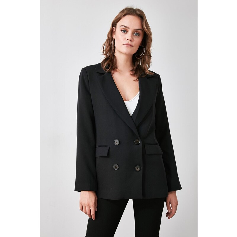 Trendyol Black Regular Lined Blazer with Buttons