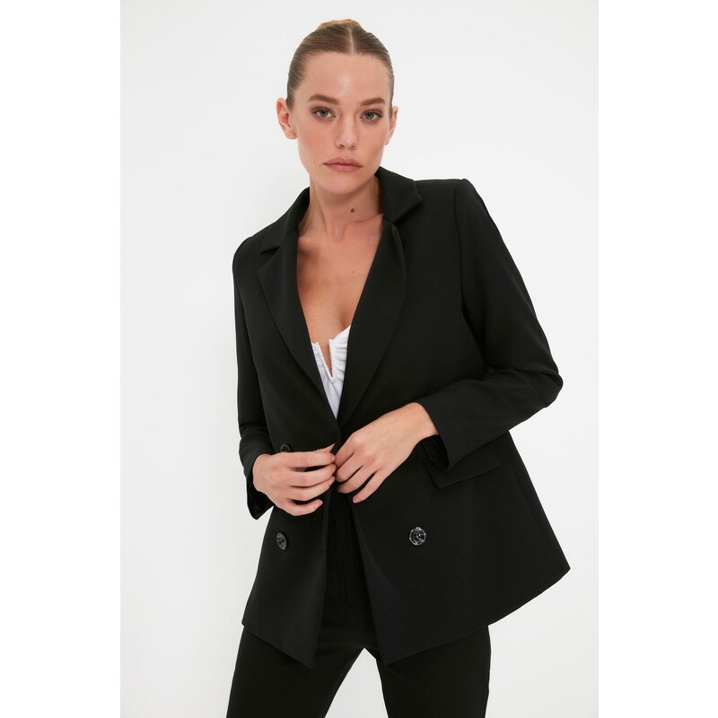 Trendyol Black Regular Lined Blazer with Buttons