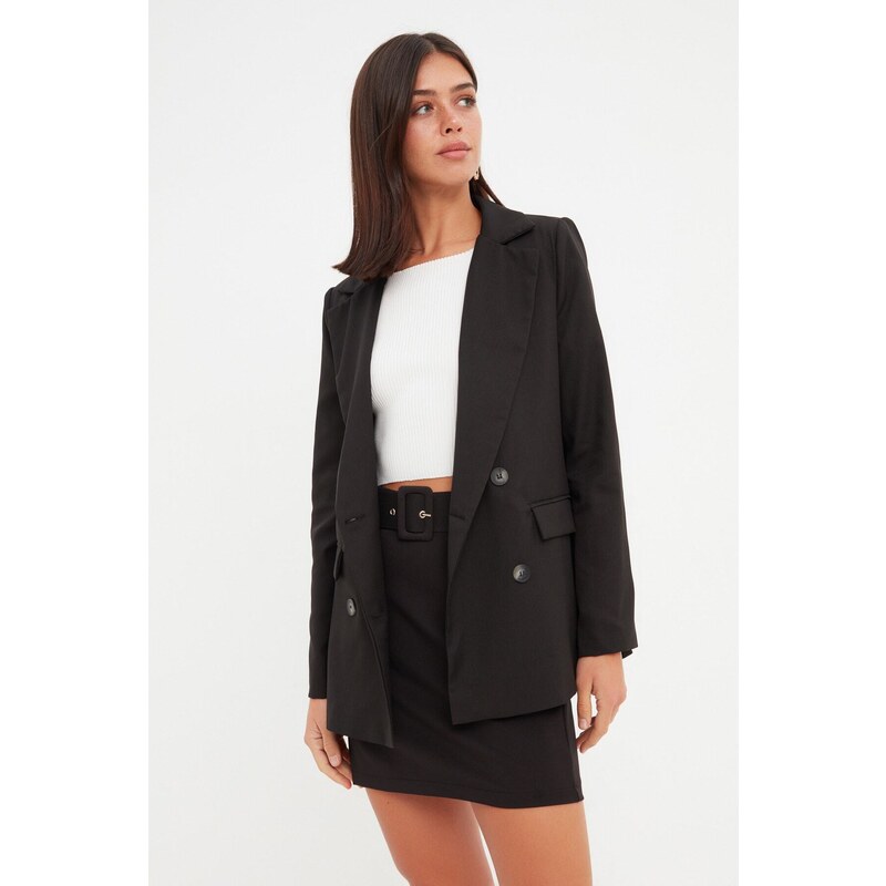 Trendyol Black Regular Lined Blazer with Buttons