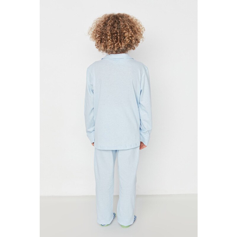 Trendyol Blue Button Detailed Boy Knitted Pajamas Set