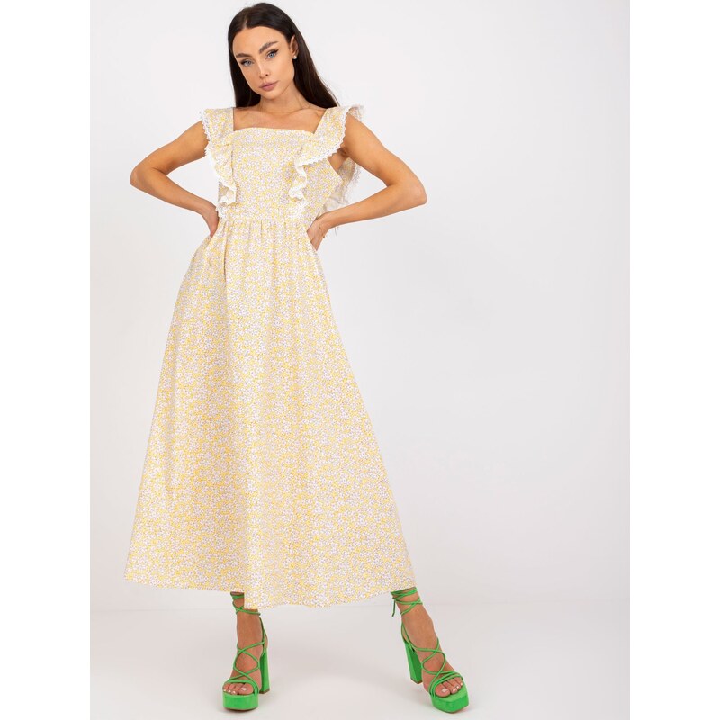 Fashionhunters Žluté bavlněné letní šaty s potiskem